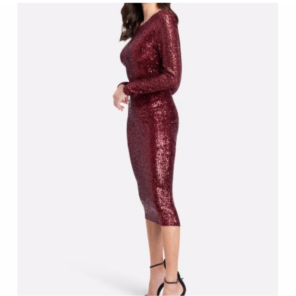SEQUIN COWL BACK MIDI DRESS
